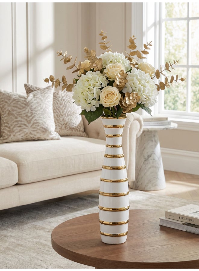 ايست من نون Ceramic Vase for Floral Decorative arrangement, Ht-40 cm |  Gold White Color | Ribbed Rays Design | Size -9.5x9.5x40.2 cm | Perfect for decorativing your living room, Ideal for decorating coffee table, dinning table, console table or any office or living space - Image 2